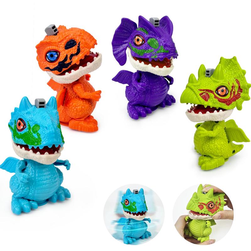 Birthday Toys Gifts for 3 5 6 7 8 Years Old Toddler Boys Girls, 4 Pack Wind up Spin & Flap Dinosaur Toys - 360 Rotating Dino Fig
