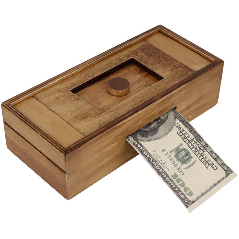 Blovec Wooden Cash Puzzle Box with Secret Compartments, Surprise Holder Money Puzzle Boxes Challenging Puzzle Brain Teasers for